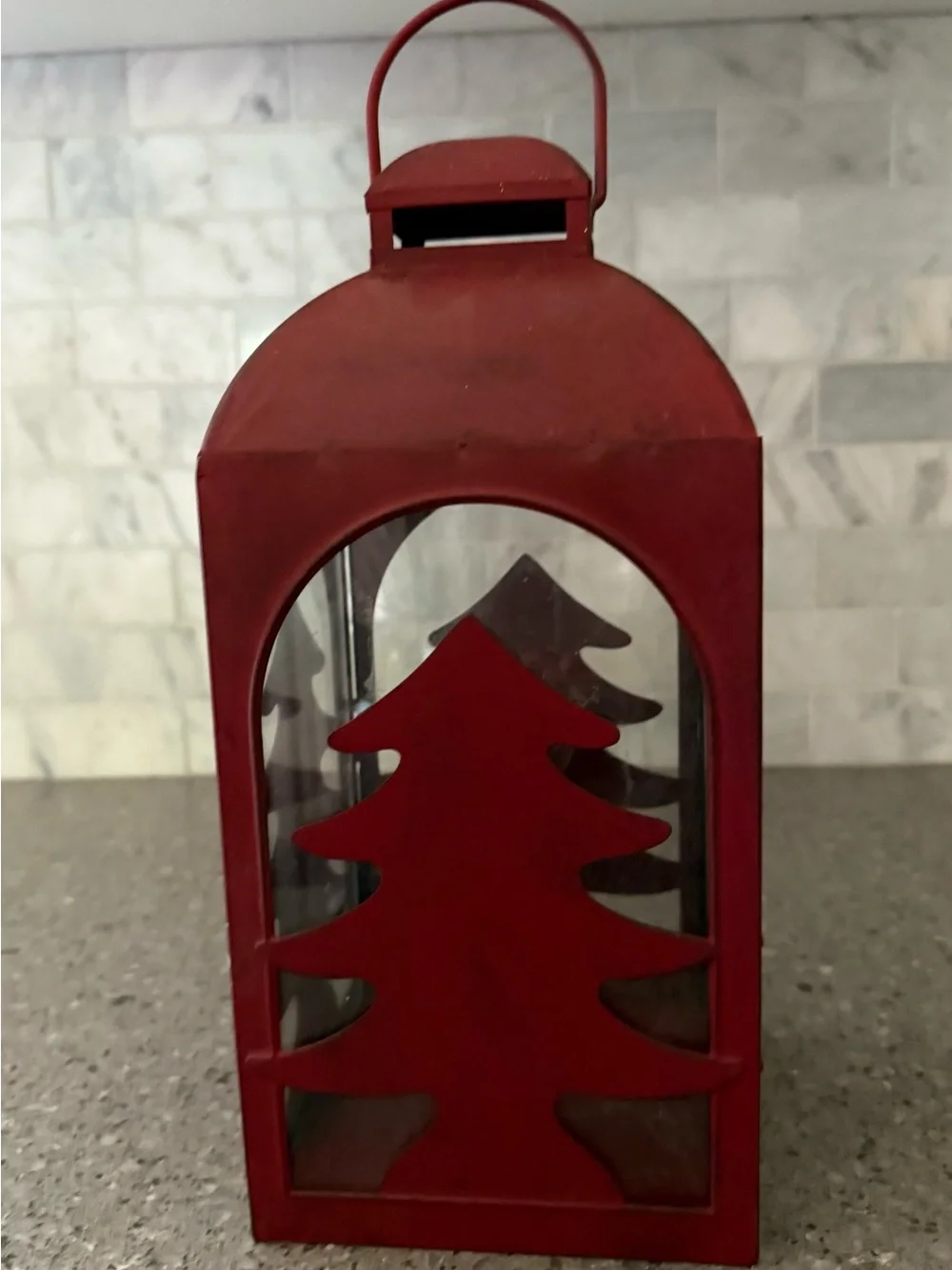 Red Holiday Tree Lantern - Decorative Christmas Accent (186)